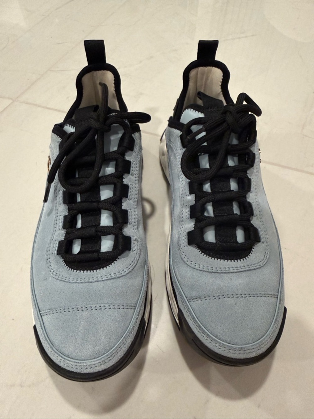 CHANEL Light Blue Suede Low-Top Sneakers